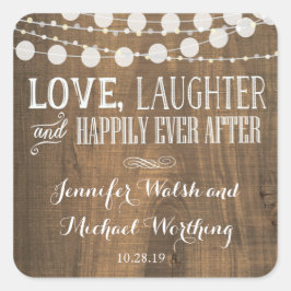Rustikales Holzspiel Hochzeitsticker Quadratischer Aufkleber