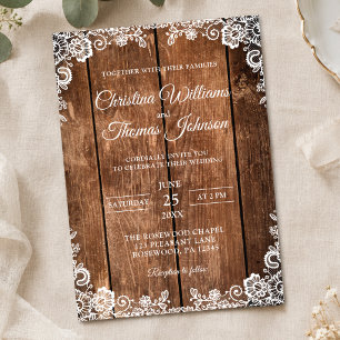 Rustikales Holzwolle Land Hochzeit Einladung
