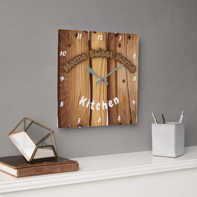 Rustikales Holzzeichen Quadratische Wanduhr (Büro)