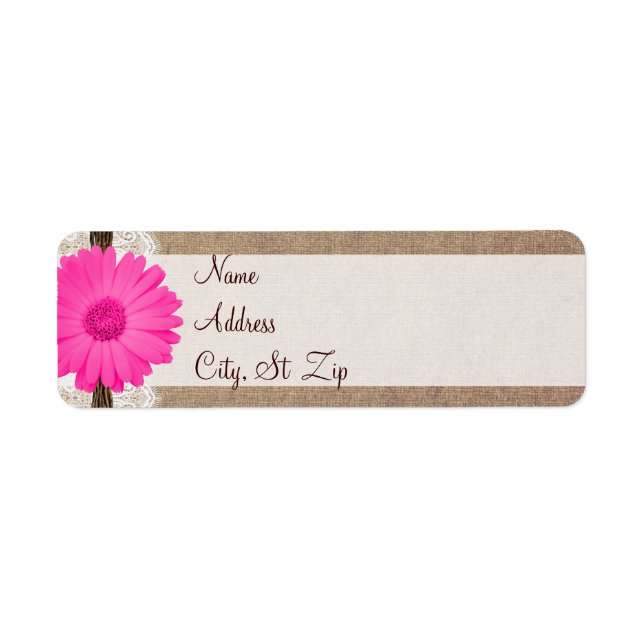 Rustikales Hot Pink Gerber Daisy Rücksendeadressen (Vorne)