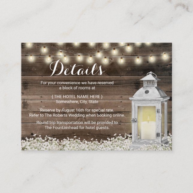 Rustikales Hotel Unterkünfte Vintage Laternenholz Begleitkarte (Vorderseite)