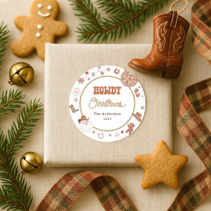 Rustikales Howdy Western Weihnachten Runder Aufkleber