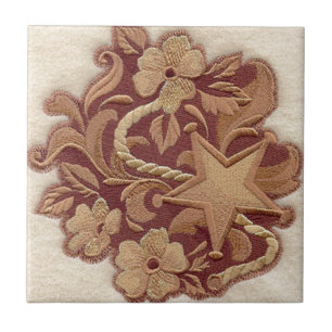 rustikales Hufeisencowboy-Westernland mit Blumen Fliese