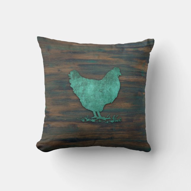 Rustikales Huhn (aquamarin) Kissen (Vorderseite)