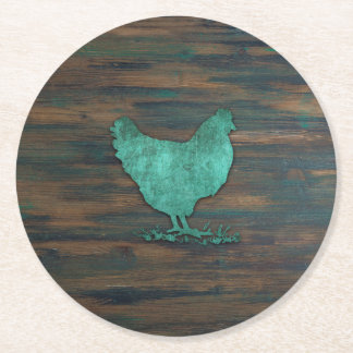 Rustikales Huhn (aquamarin) Runder Pappuntersetzer