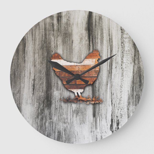 Rustikales Huhn (Brown) Große Wanduhr (Vorderseite)