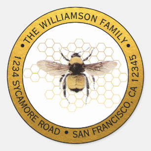 Rustikales Hummeln Runde Rücksendeadresse Gold Runder Aufkleber