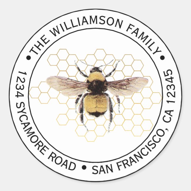 Rustikales Hummeln Runde Rücksendeadresse Runder Aufkleber (Vorderseite)
