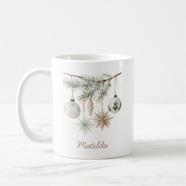 Rustikales Immergrün-Baumschmuck Weihnachtsbaum We Kaffeetasse (Links)