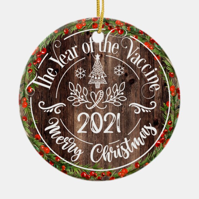 Rustikales Impfjahr 2021 Weihnachten Keramik Ornament (Vorne)