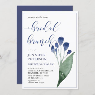 Rustikales Indigo Blue Blume Bridal Brunch Einladu Einladung