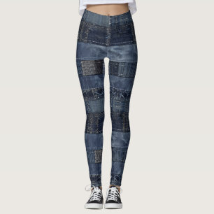 Rustikales Indigo-Denim-Patchwork-Muster Leggings