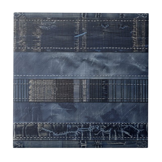 Rustikales Indigo-Denim-Patchworkmuster Fliese (Vorderseite)
