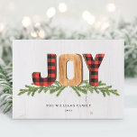 Rustikales Joy Christmas Non-Foto Feiertagskarte<br><div class="desc">Wünschen Sie Ihren Freunden und der Familie eine glückliche Urlaubssaison mit diesem einzigartigen Joy Ferien-Design. Personalisieren Sie Ihren Urlaub Gruß und Familiennamen.</div>