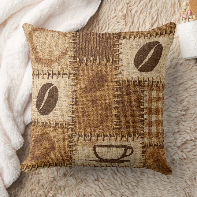 Rustikales Kaffe-Patchwork-Quilt-Kissen Kissen (Decke)