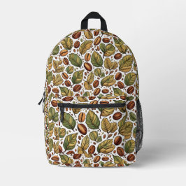 Rustikales Kaffebohnen- und Blattmuster-Rucksack - Bedruckter Rucksack