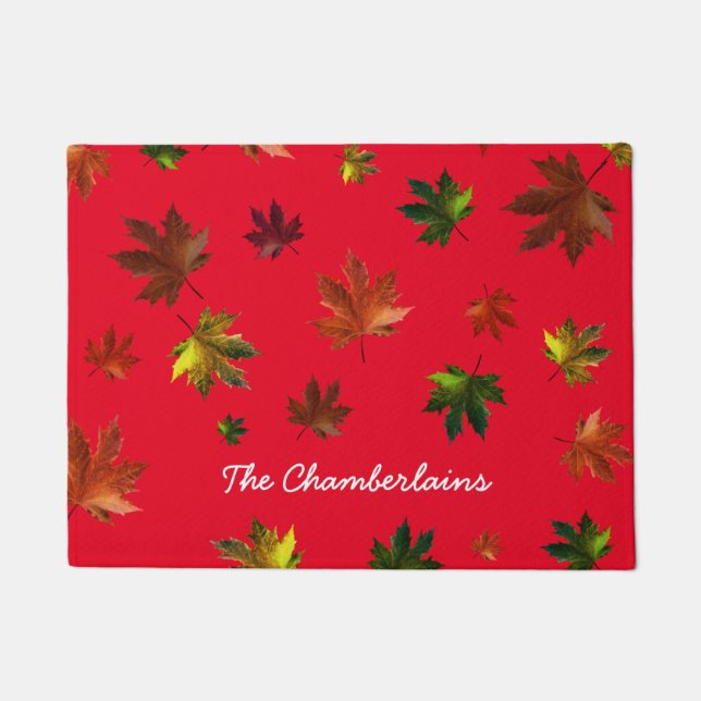 Rustikales kanadisches Ahornleaf in Rot Fußmatte (Vorderseite)