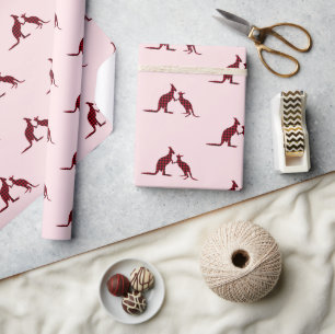 Rustikales Kangaroo Australian Pink Pattern Holida Geschenkpapier