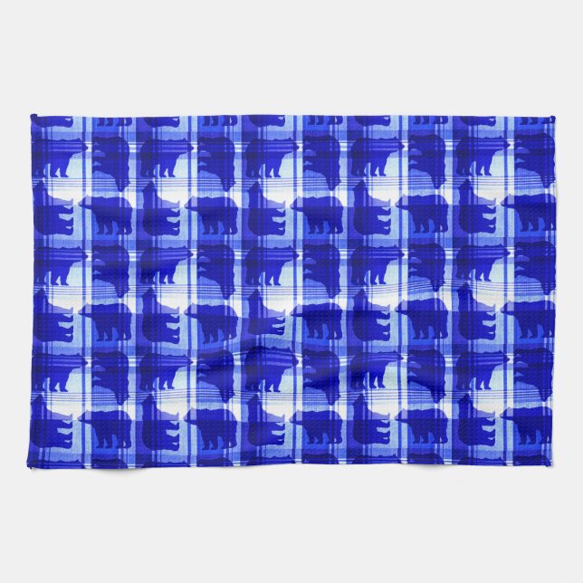 Rustikales kariertes Blau trägt Küchentuch (Horizontal)