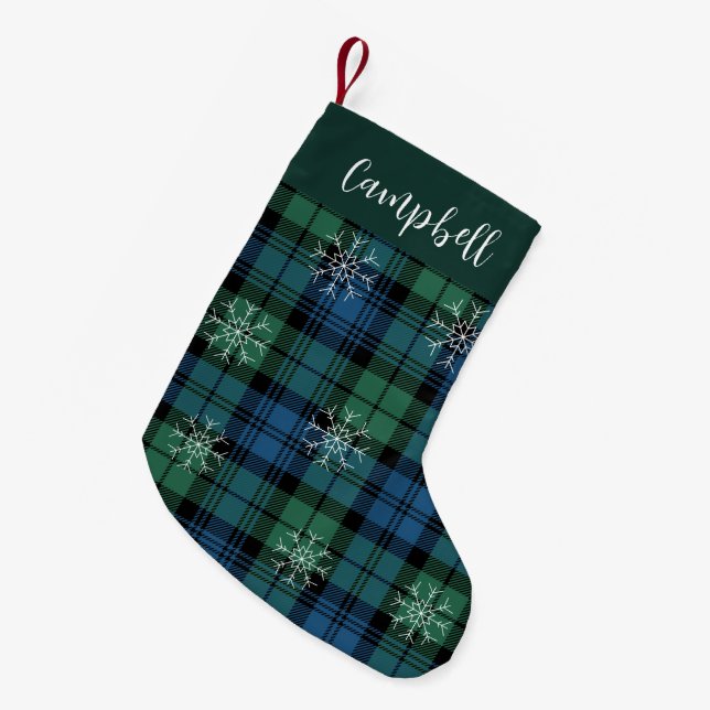 Rustikales Kariertes Campbell Tartan Grünes Bauern Kleiner Weihnachtsstrumpf (Vorderansicht (hängend))