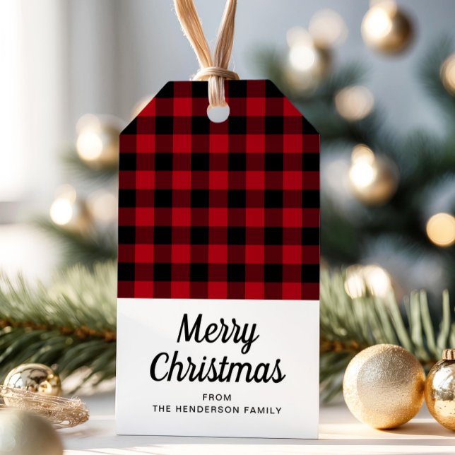 Rustikales Kariertes Drehbuch Weihnachten Geschenkanhänger (Rustic Red Plaid Script Christmas Gift Tags)