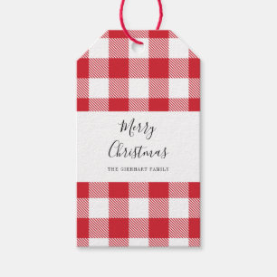 Rustikales Kariertes Elegantes Script Red White Gi Geschenkanhänger