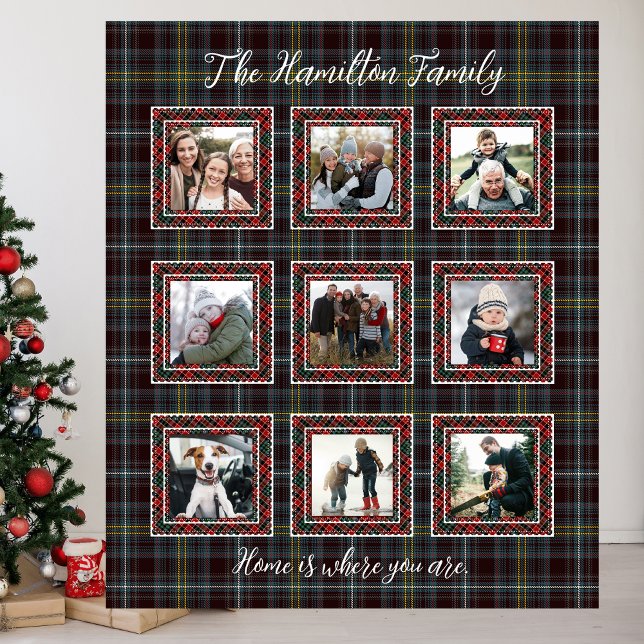 Rustikales Kariertes Familienfoto Collage Blanket Fleecedecke (Rustic Plaid Family Photo Collage Blanket)