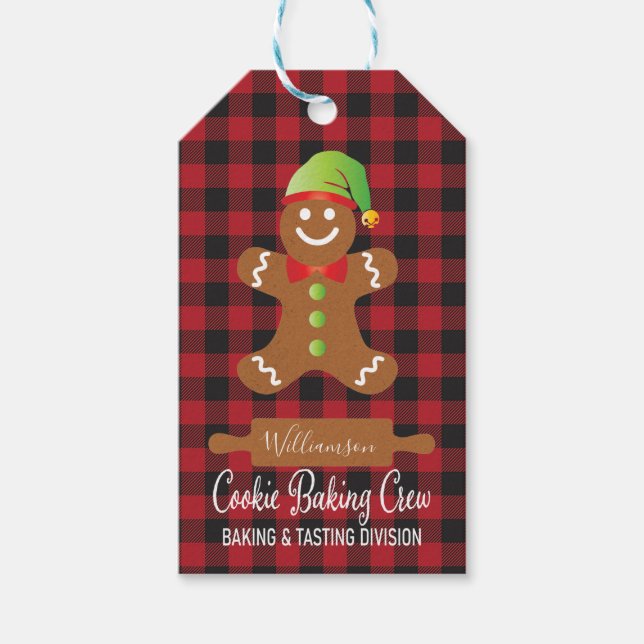 Rustikales Kariertes Ferienkeks Backen Geschenkanhänger (Vorderseite)