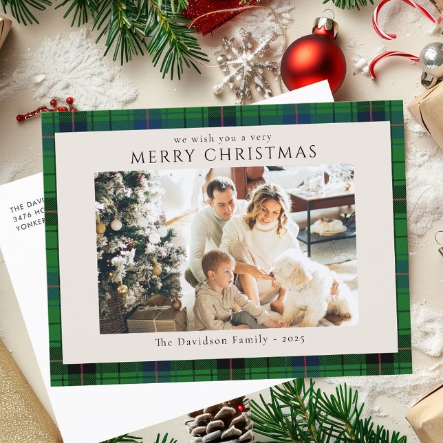 Rustikales Kariertes Foto Tartan Weihnachten (Rustic Plaid Family Photo Custom Tartan Christmas Holiday Postcard)