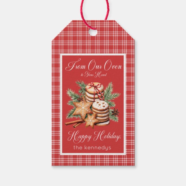 Rustikales Kariertes Kochfeld in Rot und Weiß Geschenkanhänger (Vorderseite)