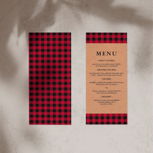 Rustikales Kariertes Rot-Schwarz-Tartan-Menü Menükarte (Menu Card Mock-up)