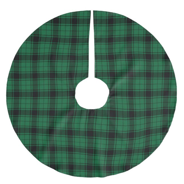 Rustikales kariertes schwarz-grünes Tartan-Landmus Polyester Weihnachtsbaumdecke (Vorderseite)