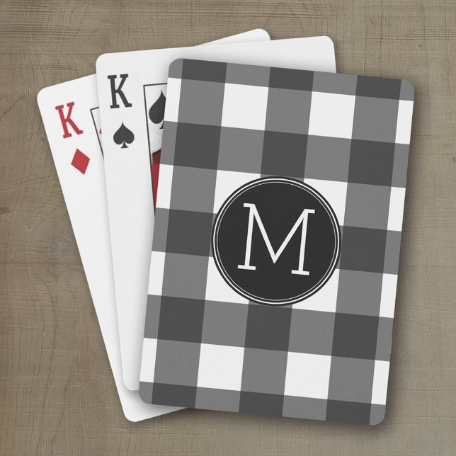 Rustikales Kariertes Schwarzes Buffalo-Muster Mono Spielkarten (Personalized playing cards with a fun area to add text such as a name or monogram)
