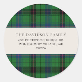 Rustikales Kariertes Tartan Green Weihnachtsanspra Runder Aufkleber