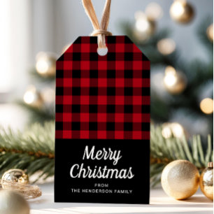 Rustikales Kariertes Weihnachten Geschenkanhänger
