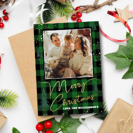 Rustikales Kariertes Weihnachtsbaumwald Foto Folien Feiertagskarte