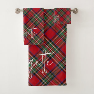 Rustikales Karo Rot Grün Rustikales Stewart Tartan Badhandtuch Set
