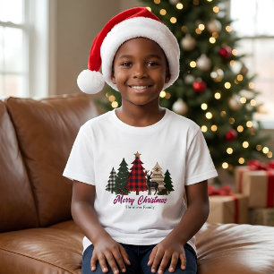 Rustikales Karo-Weihnachtsbaum-Rentier-Kinderhemd T-Shirt
