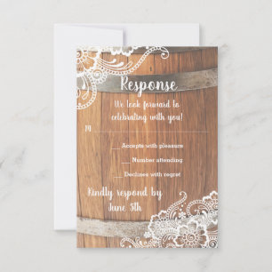 Rustikales Keg & Spitzenlandwirt Hochzeit RSVP Karte