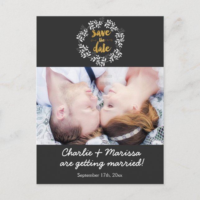 Rustikales Keilleaf SAVE THE DATE Foto Postkarte (Vorderseite)