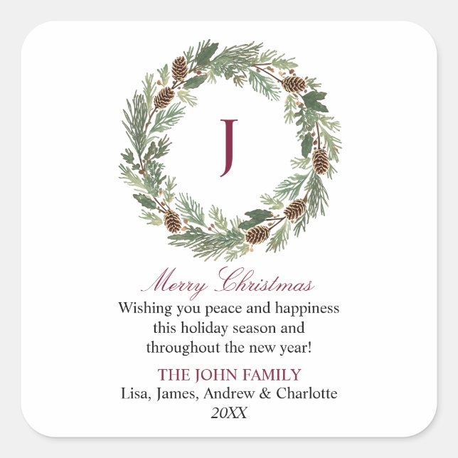 Rustikales Kieferfeuer Weihnachten Quadratischer Aufkleber (Vorderseite)