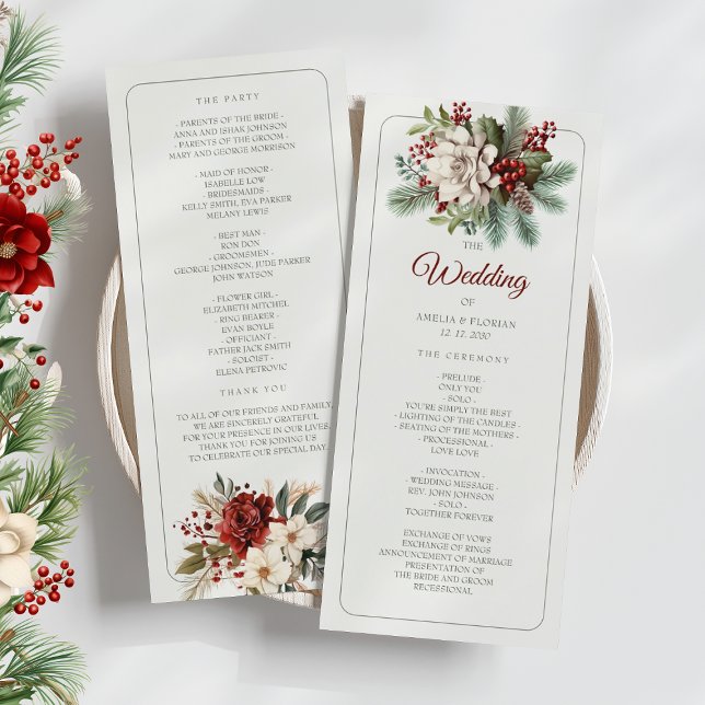 Rustikales Kiefern-Blumen-Winter-Hochzeitsprogramm Programm (Von Creator hochgeladen)