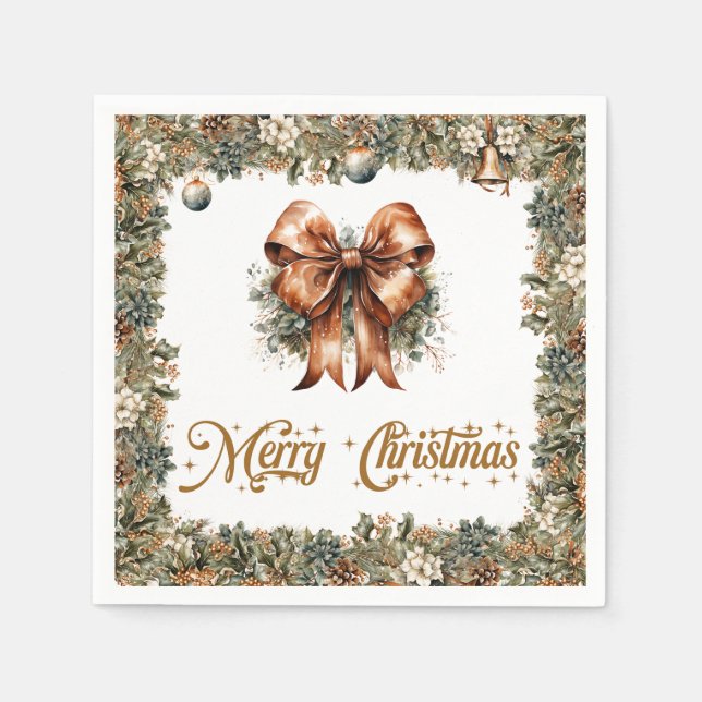 Rustikales Klassisches Weißgrün Weihnachtsband Serviette (Vorderseite)