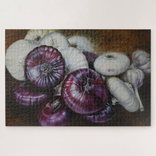 Rustikales Knoblauch- und Zwiebel-Stillleben – Fin Puzzle