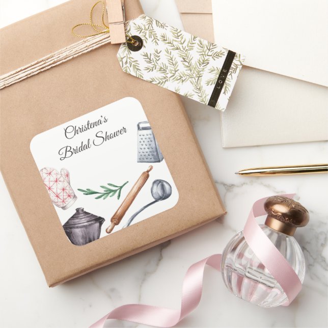 Rustikales Kochthemen-Duschgeschenk Quadratischer Aufkleber (Schenken)