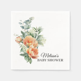 Rustikales Korallenpfirsichpapier Blume Grünpapier Serviette