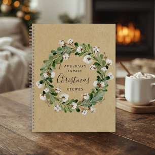 Rustikales Kraft-Baumwollkranz Weihnachten Familie Notizbuch