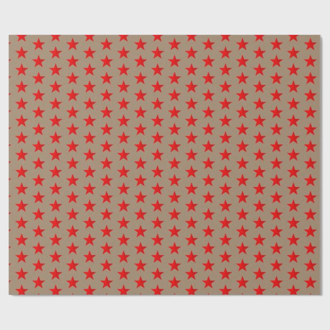 Rustikales Kraft-Bright Red Stars Wrapping Paper Geschenkpapier (Flach)