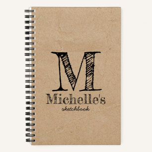 Rustikales Kraft Brown Paper Look Monogram Sketchb Notizbuch