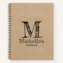 Rustikales Kraft Brown Paper Look Monogram Sketchb